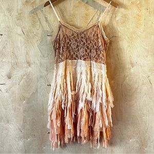 RARE! Free People Lace Sequin Feather Ombré Party Dress Large